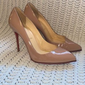 Authentic Christian Louboutin Beige Patent Pump Size 38 Good Condition 4in Heel